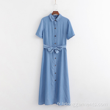 Robe en jean à manches courtes solides avec ceinture